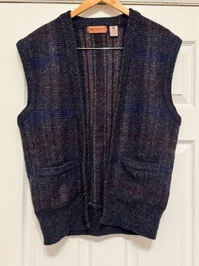 VTG HENRY GRETHEL Multi-colored Shetland WOOL SWEATER VEST Cardigan Blue Grandpa